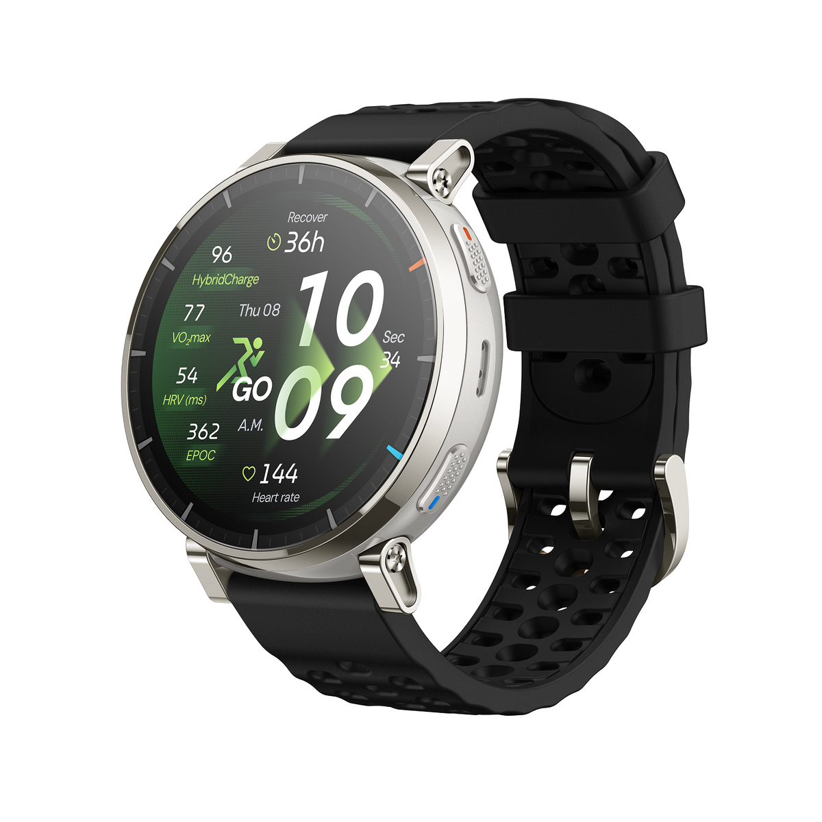 Amazfit Active 3 Premium manufacturer reference: Apex Silver, black band