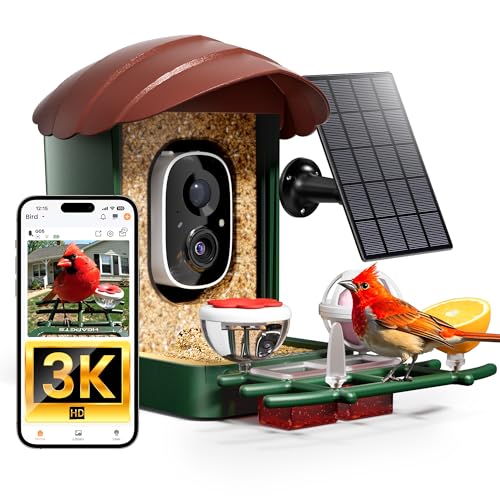 HEAPETS 2K solar powered smart bird feeder camera with perch and seed hopper