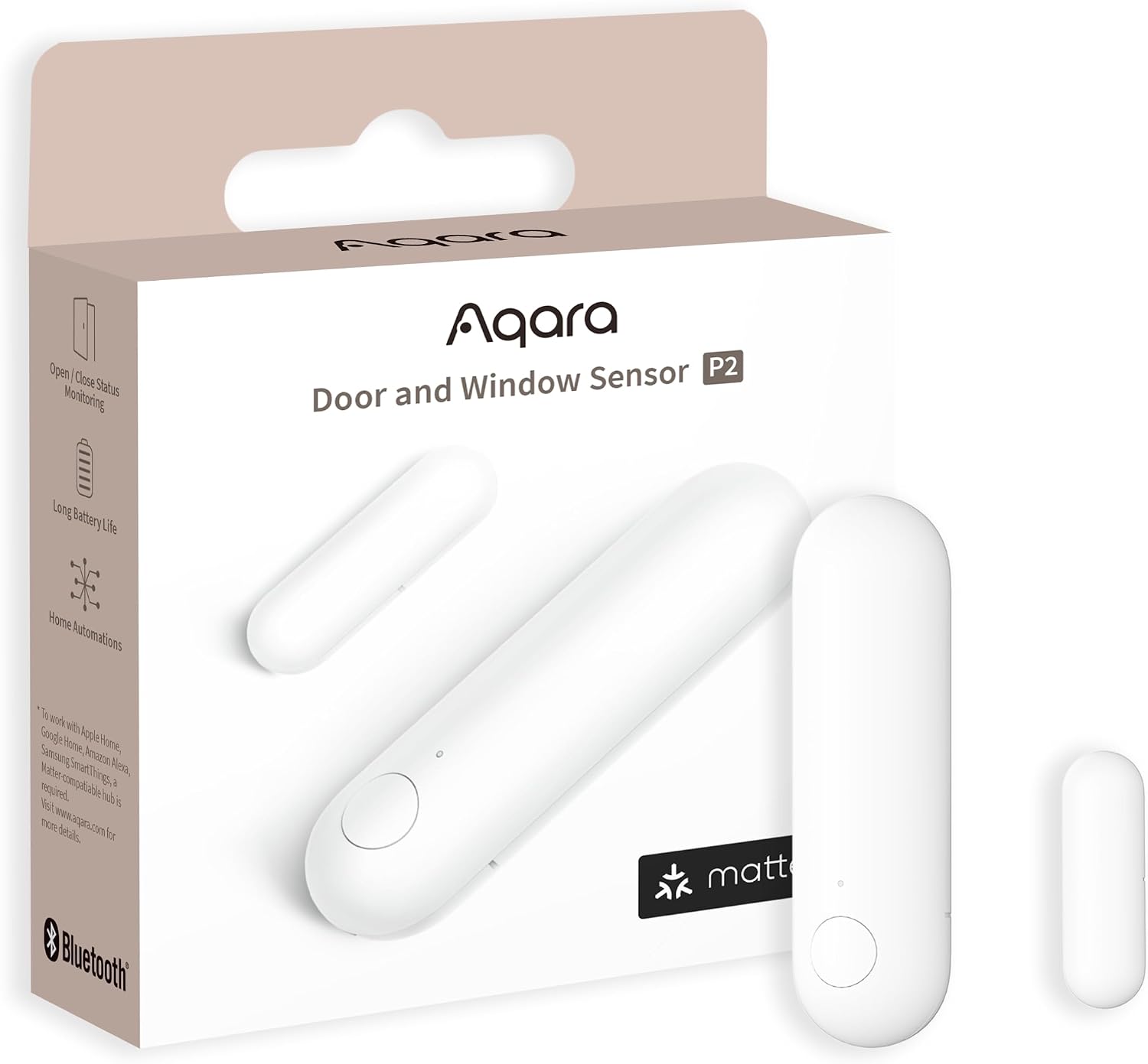 Aqara Door and Window Sensor P2 — White, one contact sensor with magnet; Matter over Thread