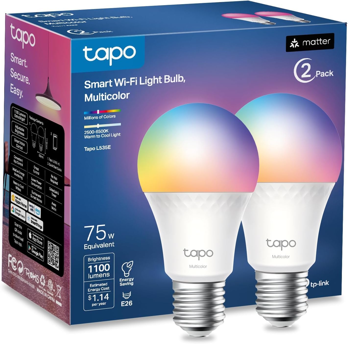 Tapo L535E — 2 Pack, 1100lm bulbs