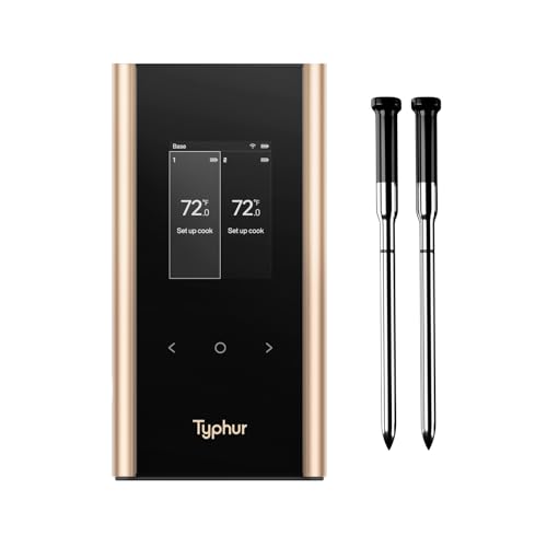 Typhur Sync Gold wireless meat thermometer with smart LCD base and dual probes