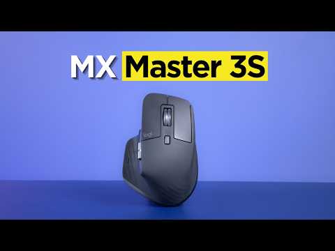 Clean studio-style shot of the graphite Logitech MX Master 3S wireless mouse against a solid blue background.