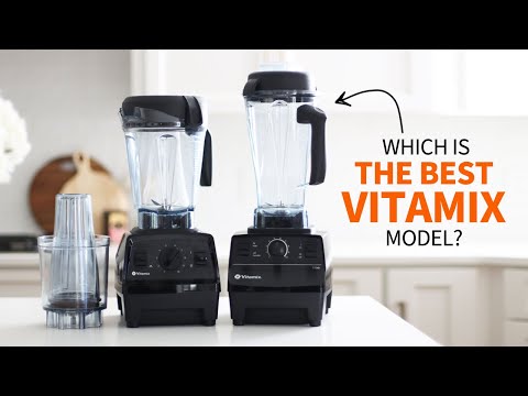Side-by-side comparison of two Vitamix blender models, including the 5200, on a clean white kitchen counter.